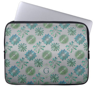 Funda Para Portátil Elegante Patrón de Monograma Azul Verde Ornamentad