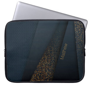 Funda Para Portátil Elegante Patrón de semitono oscuro-dorado y nombre