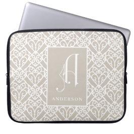 Funda Para Portátil Elegante patrón geográfico Monograma, apellido 