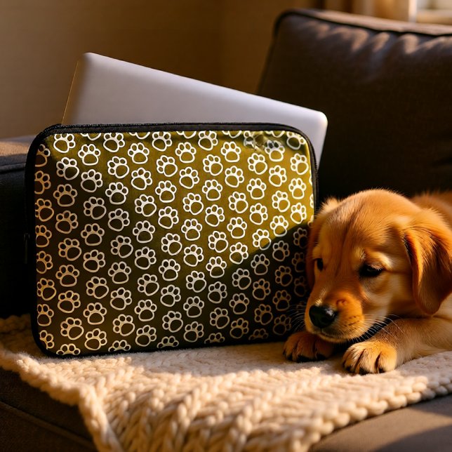 Funda Para Portátil Elegante Perro pasta marrón (Elegant Brown Dog Paw Pattern Minimal Pet Lover Laptop Sleeve)