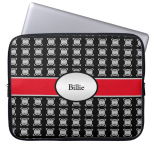 Funda Para Portátil Elegante Personalizado Negro Rojo y Plata