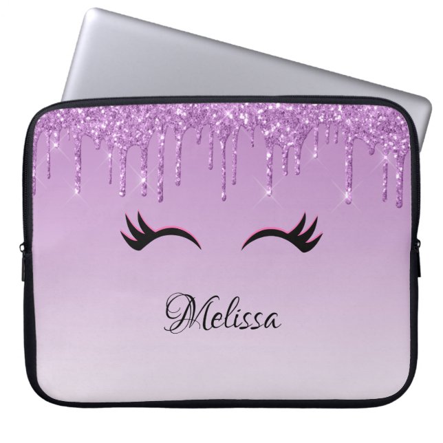 Funda Para Portátil Elegante pestañas rosadas y negras sobre el Purpur (Frente)