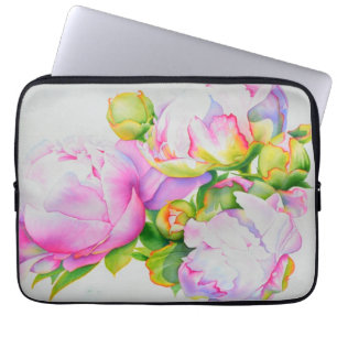 Funda Para Portátil Elegante pintura de color blanco y florido
