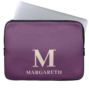 Funda Para Portátil Elegante Plum Purple Monograma Manga para portátil