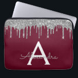 Funda Para Portátil Elegante Purpurina de plata borgoñona Sparkle Mono<br><div class="desc">Burgundy y Faux Plata Dando Vuelo Moderno y Elegante Purpurina Girly y Sparkle Elegant Monograma Funda. Este funda se puede personalizar para incluir su nombre inicial y su nombre de pila.</div>