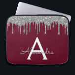 Funda Para Portátil Elegante Purpurina de plata borgoñona Sparkle Mono<br><div class="desc">Burgundy y Faux Plata Dando Vuelo Moderno y Elegante Purpurina Girly y Sparkle Elegant Monograma Funda. Este funda se puede personalizar para incluir su nombre inicial y su nombre de pila.</div>