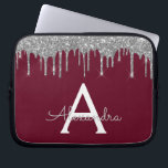 Funda Para Portátil Elegante Purpurina de plata borgoñona Sparkle Mono<br><div class="desc">Burgundy y Faux Plata Dando Vuelo Moderno y Elegante Purpurina Girly y Sparkle Elegant Monograma Funda. Este funda se puede personalizar para incluir su nombre inicial y su nombre de pila.</div>