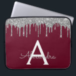 Funda Para Portátil Elegante Purpurina de plata borgoñona Sparkle Mono<br><div class="desc">Burgundy y Faux Plata Dando Vuelo Moderno y Elegante Purpurina Girly y Sparkle Elegant Monograma Funda. Este funda se puede personalizar para incluir su nombre inicial y su nombre de pila.</div>