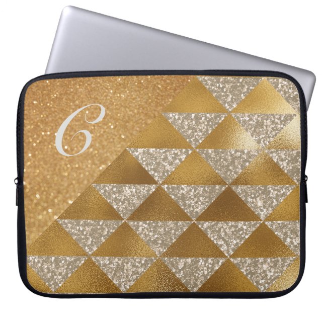Funda Para Portátil Elegante Purpurina dorado plateado Monograma Glam (Frente)