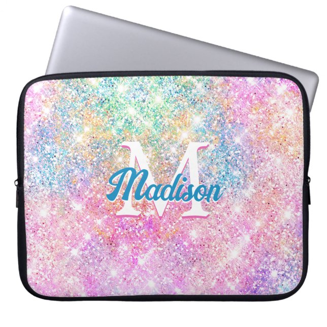 Funda Para Portátil Elegante purpurina iridiscente de imitación rosa d (Frente)