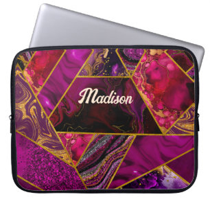 Funda Para Portátil Elegante purpurina rosa dorado púrpura chica