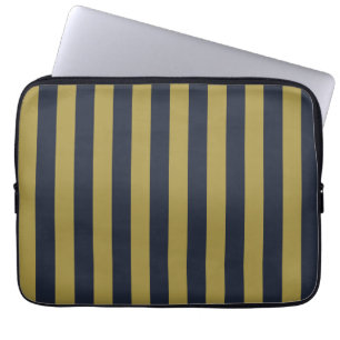Funda Para Portátil Elegante rayas verticales de oro y marina azul