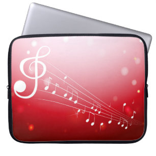 Funda Para Portátil Elegante Red-White Music Notes Fondo