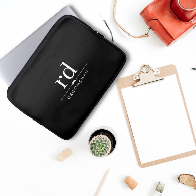 Funda Para Portátil Elegante regalo de Monograma Negro y Blanco Grooms (Subido por el creador)