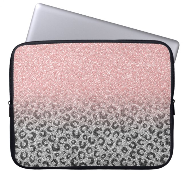 Funda Para Portátil Elegante Rosa dorado Purpurina Leopardo Imprimir (Frente)