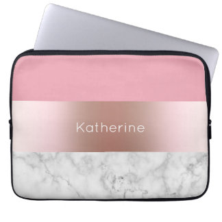 Funda Para Portátil Elegante rosa moderno de ladrillo dorado de mármol