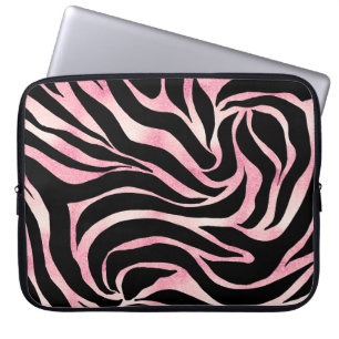 Funda Para Portátil Elegante Rosa Purpurina de oro Zebra Black Animal