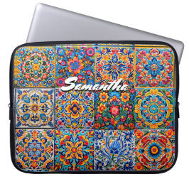 Funda Para Portátil Elegante talavera mexicana azulejos amarillos rojo