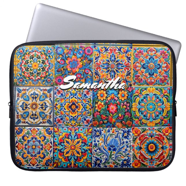 Funda Para Portátil Elegante talavera mexicana azulejos amarillos rojo (Frente)