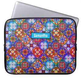 Funda Para Portátil Elegante talavera mexicana azulejos púrpura azul r