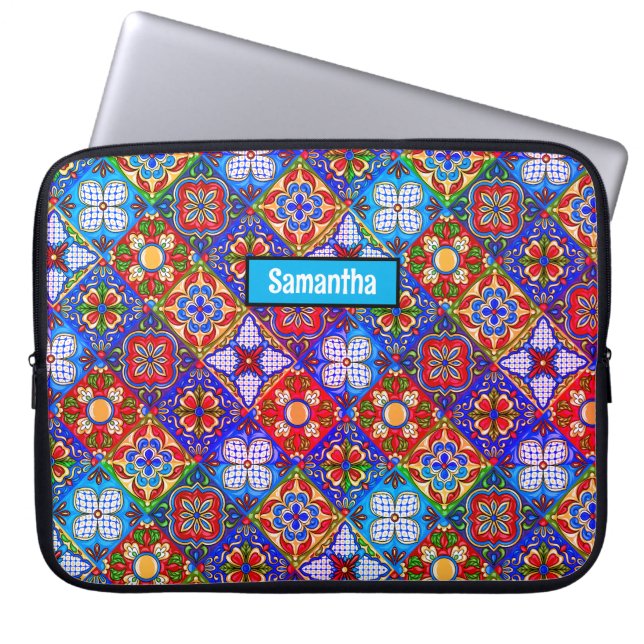 Funda Para Portátil Elegante talavera mexicana azulejos púrpura azul r (Frente)