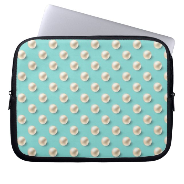Funda para portátil Elegante Turquesa y Perlas (Frente)