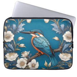 Funda Para Portátil Elegante Turquoise Kingfisher Bird Floral