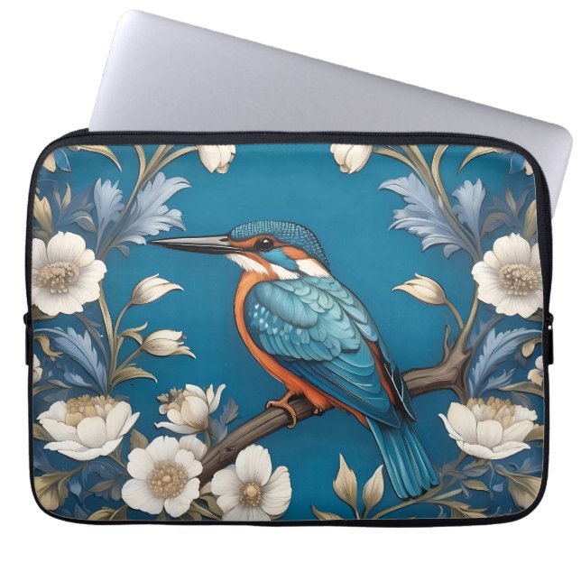 Funda Para Portátil Elegante Turquoise Kingfisher Bird Floral (Frente)