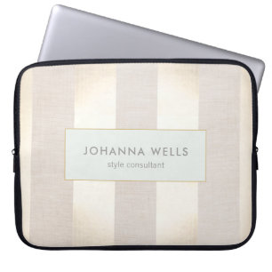 Funda Para Portátil Elegante y elegante línea beige y rayas doradas