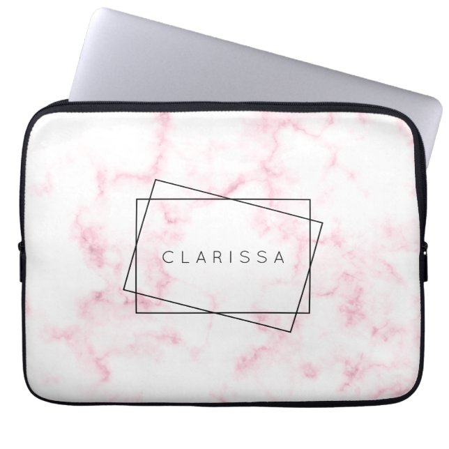 Funda Para Portátil elegante y moderno mármol rosa y blanco (Frente)