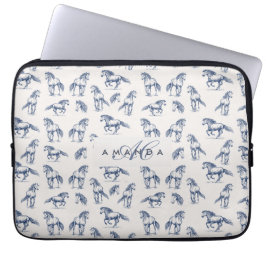 Funda Para Portátil Elegantes Caballos Azules Monogramados Regalos Ini