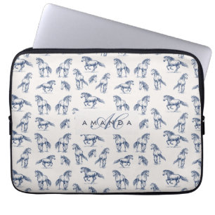 Funda Para Portátil Elegantes Caballos Azules Monogramados Regalos Ini