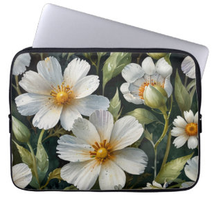 Funda Para Portátil Elegantes Flores Blancas Hermosas Acuarela Chic
