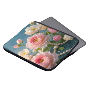 Funda Para Portátil Elegantes flores rosa rosa claro con perlas