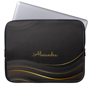 Funda Para Portátil Elegantes líneas de oro oscuro y personalización