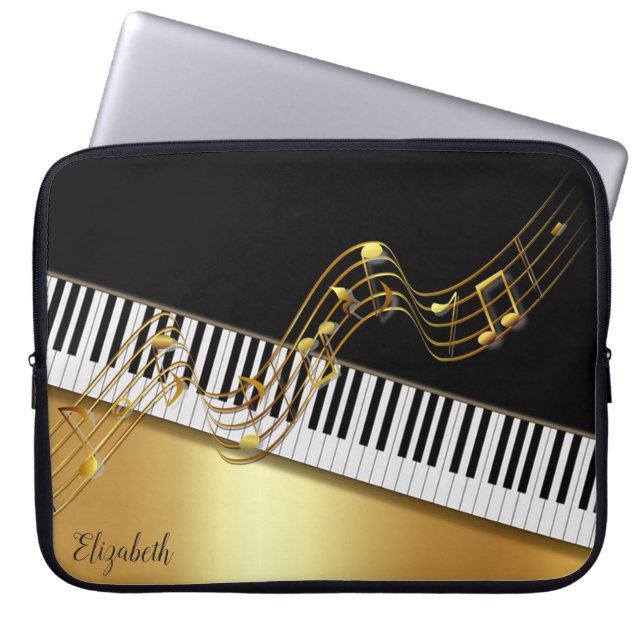 Funda Para Portátil Elegantes notas de oro,Claves de piano - Personali (Frente)