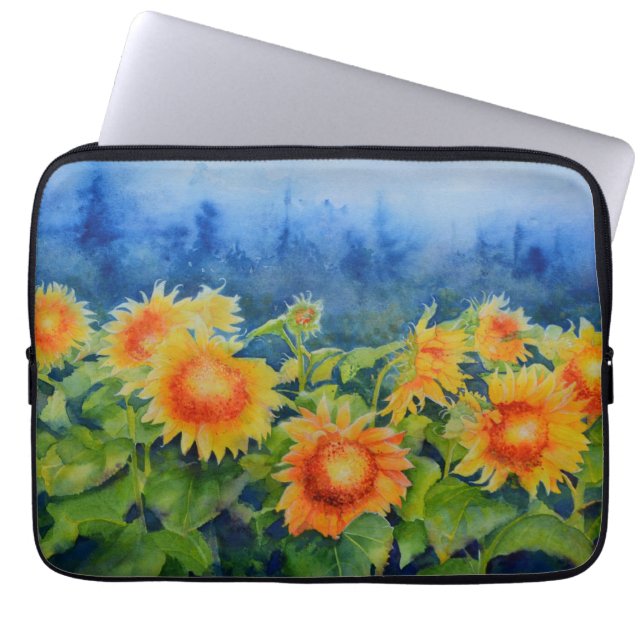 Funda Para Portátil Elegantes rollos de girasol acuarelas (Frente)