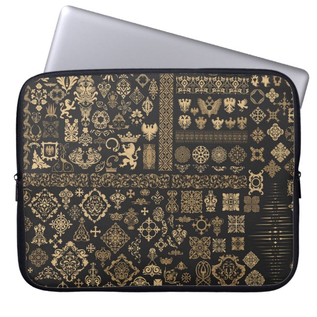 Funda Para Portátil Elementos barrocos: patrón de mega set. (Frente)