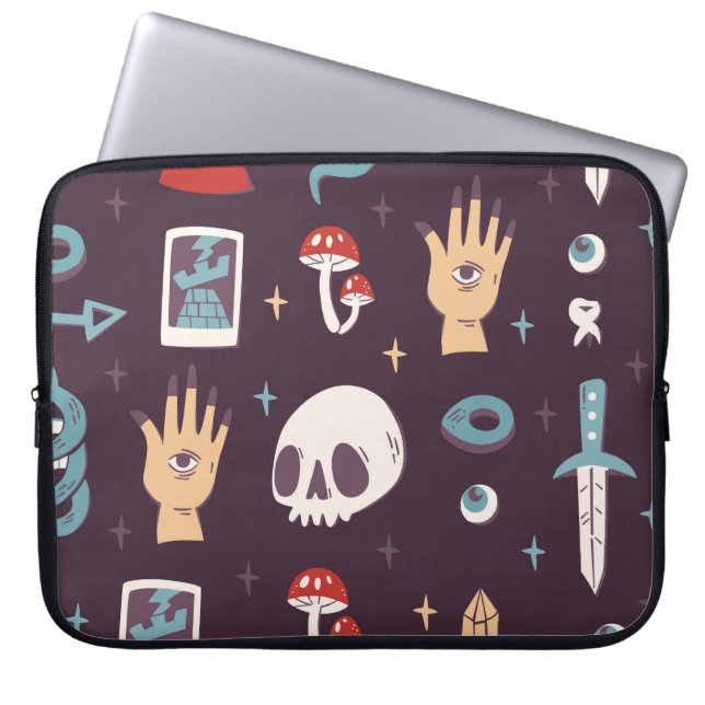 Funda Para Portátil Elementos mágicos: cráneo, tarot sin costuras (Frente)