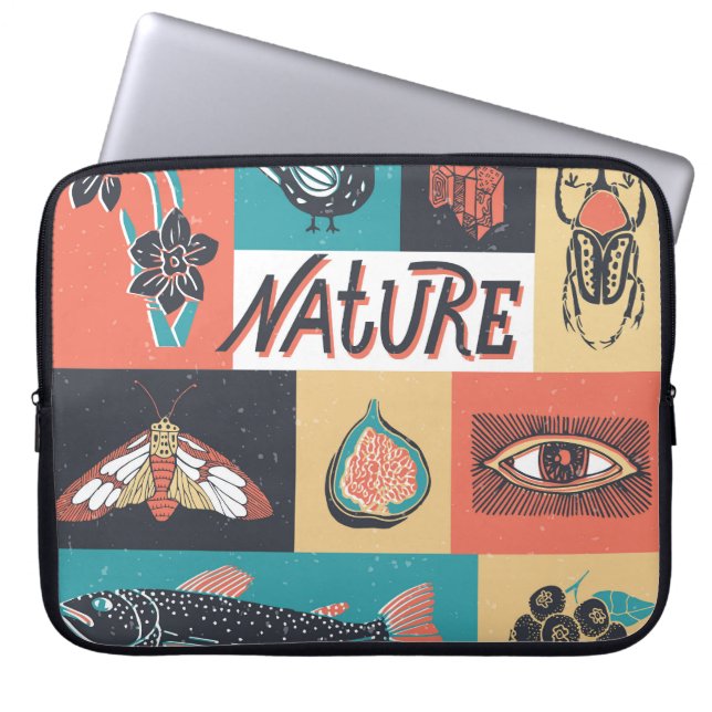 Funda Para Portátil Elementos Naturales, Iconos De Estilo Retro. (Frente)