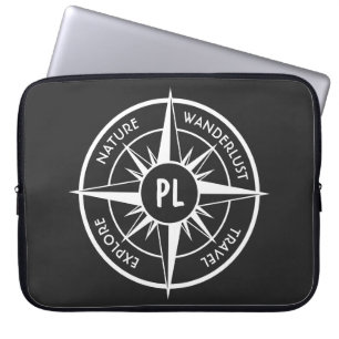 Funda Para Portátil Emblema de la estrella de la brújula monograma bla