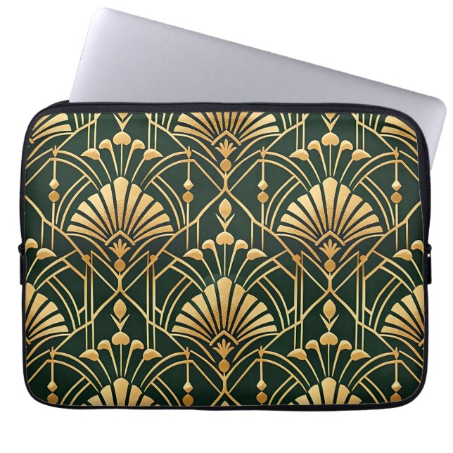 Funda Para Portátil Emerald Gold Art Deco Pattern (Frente)