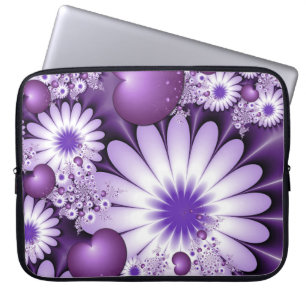 Funda Para Portátil Enamorándose Flores y Corazones Abstractos Fractal
