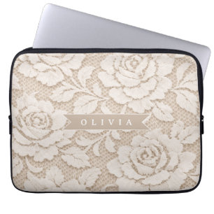 Funda Para Portátil Encaje de marfil personalizado para novia elegante