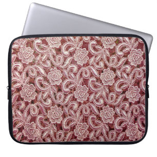 Funda Para Portátil Encaje rosa, estampado de rosas vintage.