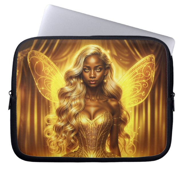 Funda Para Portátil Encantado hada dorada elegantes alas espumosas (Frente)