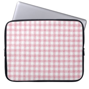 Funda Para Portátil Encanto de Gingham Rosa y Blanco aterciopelado