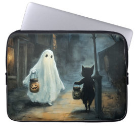 Funda Para Portátil Encuentro de Fantasma y Gato de Halloween