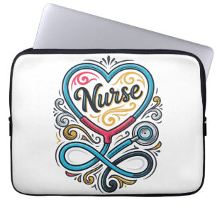 Funda Para Portátil Enfermera Corazón Estetoscopio Diseño de Grabado V