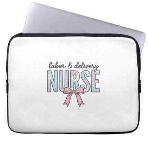 Funda Para Portátil Enfermera de Labor y Parto Floral Bow Camiseta Vin